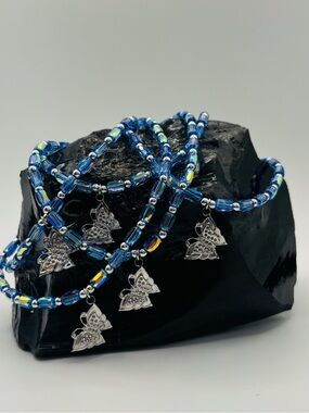 *ANKLET* Silver Butterfly with AB Blue Crystal Stretchy Anklet